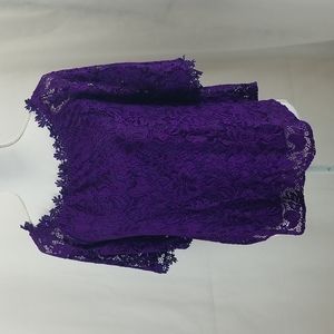 MIHOLL Purple 3/4 Sleeved Lined Lace Off the Shoulder Blouse Delicate Lace aro